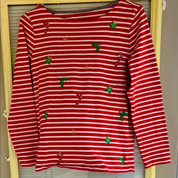 Talbots Red and White Striped Long Sleeve Tee - Picture 1 of 3